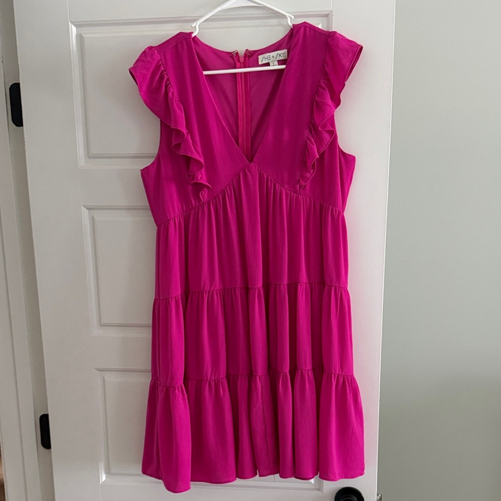 She + Sky Hot Pink Ruffled Mini Dress
